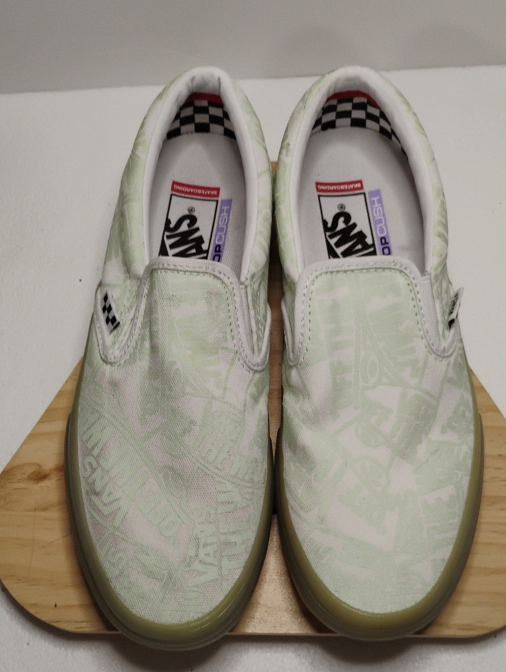 Vans Classic Slip-On Sneakers in Pale Green and White
